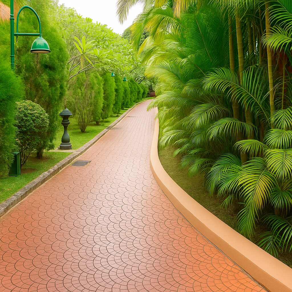 Curved_Red_Pathway_Tropical_Garden_View