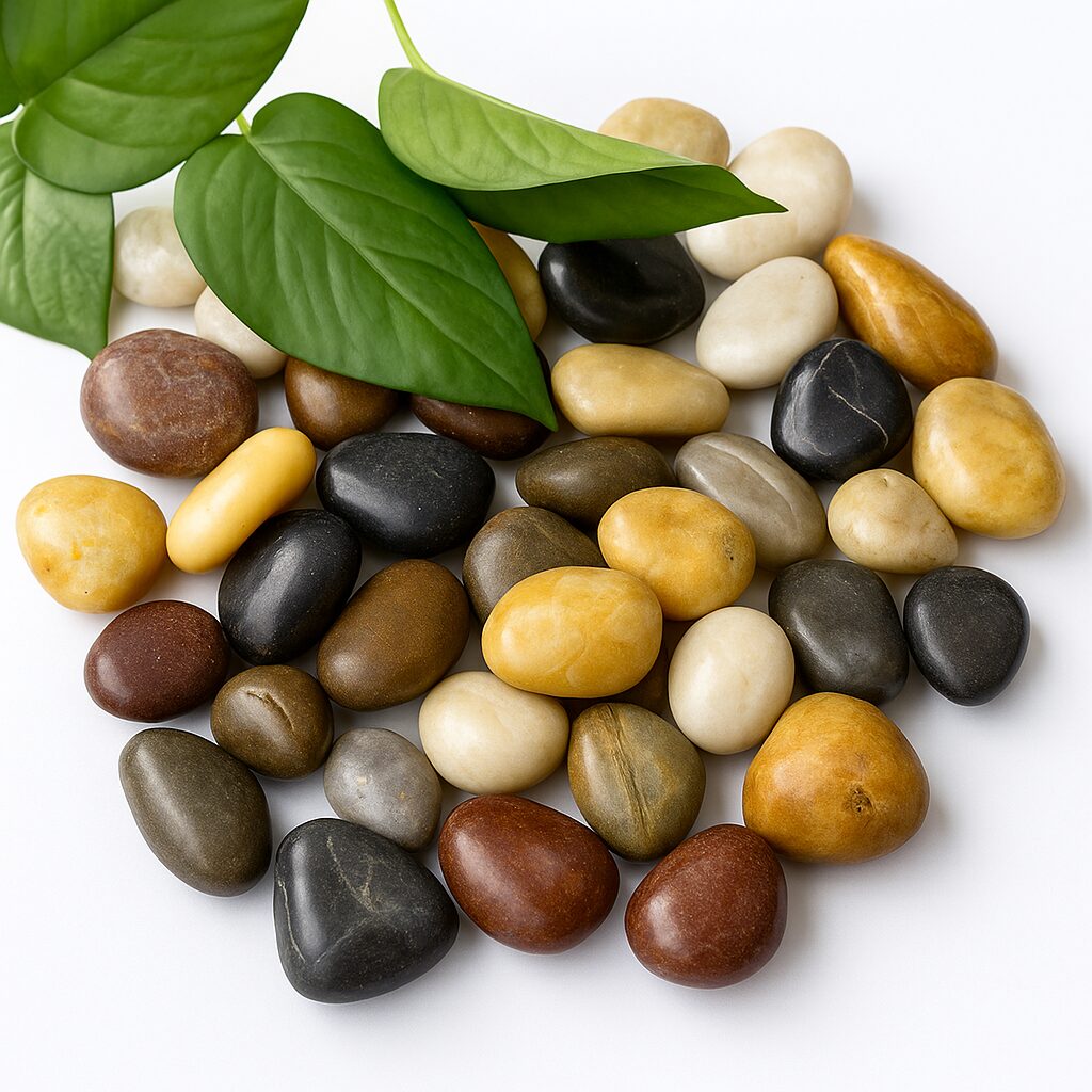 Glossy_Multi_Colored_Pebbles_with_Leaves
