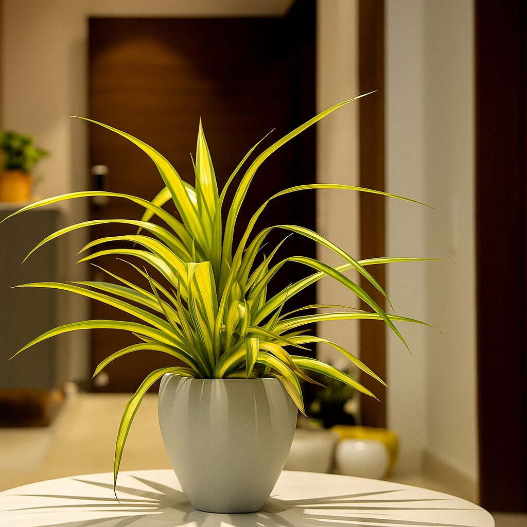 Indoor_Dracaena_in_Gray_Planter_on_White_Table