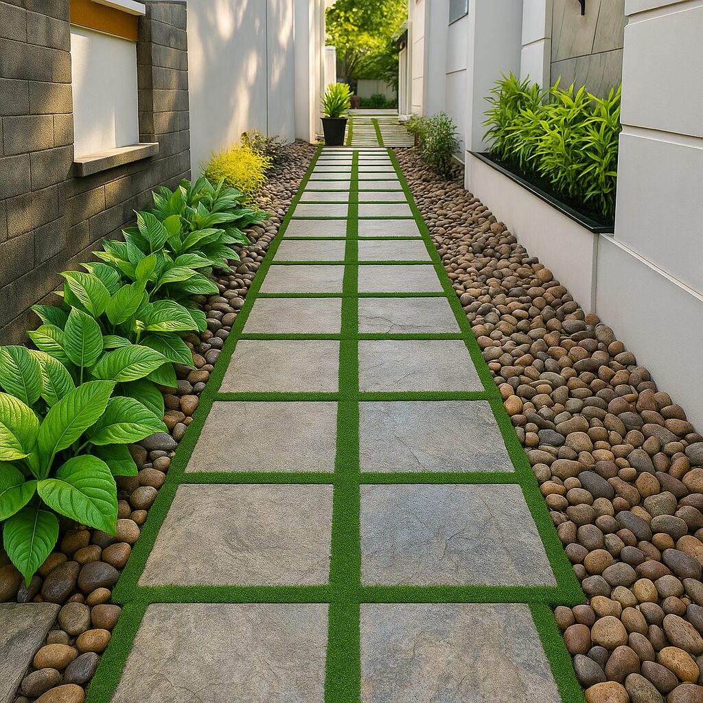 Modern-Stone-Pathway-With-Pebbles-And-Greenery-HugAPlant