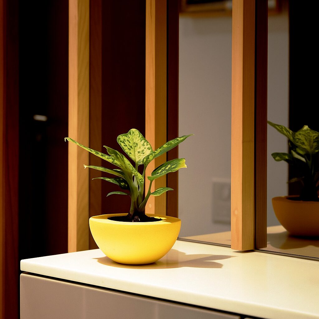 Yellow_Round_Indoor_Planter_with_Mirror_Backdrop